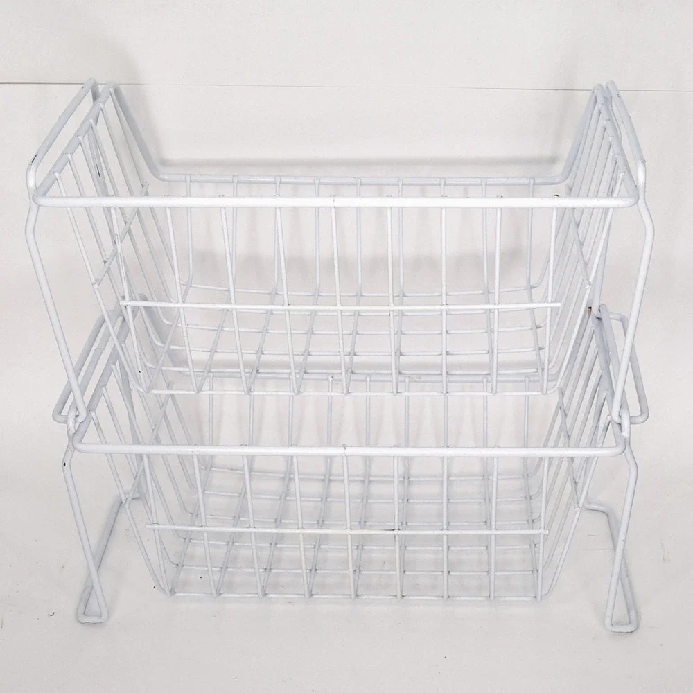 White Wire‎ Stacking Baskets Set 2 Heavy Duty Metal Storage Organizer 18x13x8in